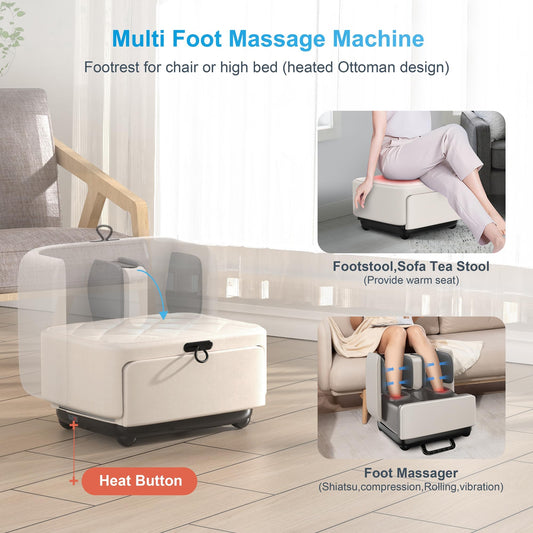 COMFIER 2-in-1 Shiatsu Foot & Calf Massager with Heat, APP Control & Foot Rest