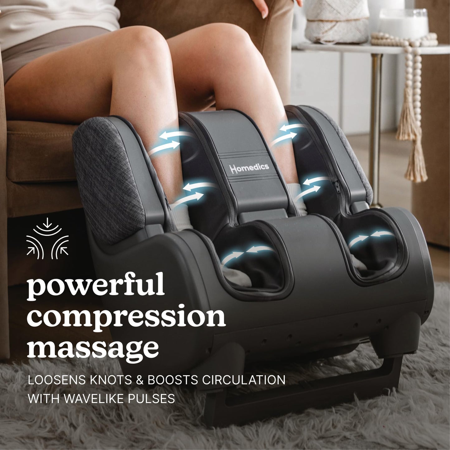 Homedics Foot & Calf Massager with Compression, Rolling Massage & Adjustable Intensity