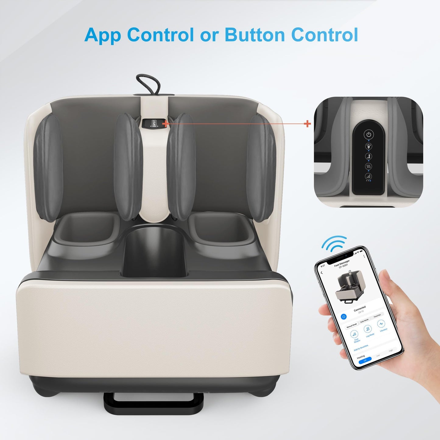 COMFIER 2-in-1 Shiatsu Foot & Calf Massager with Heat, APP Control & Foot Rest
