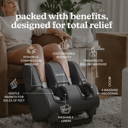 Homedics Foot & Calf Massager with Compression, Rolling Massage & Adjustable Intensity