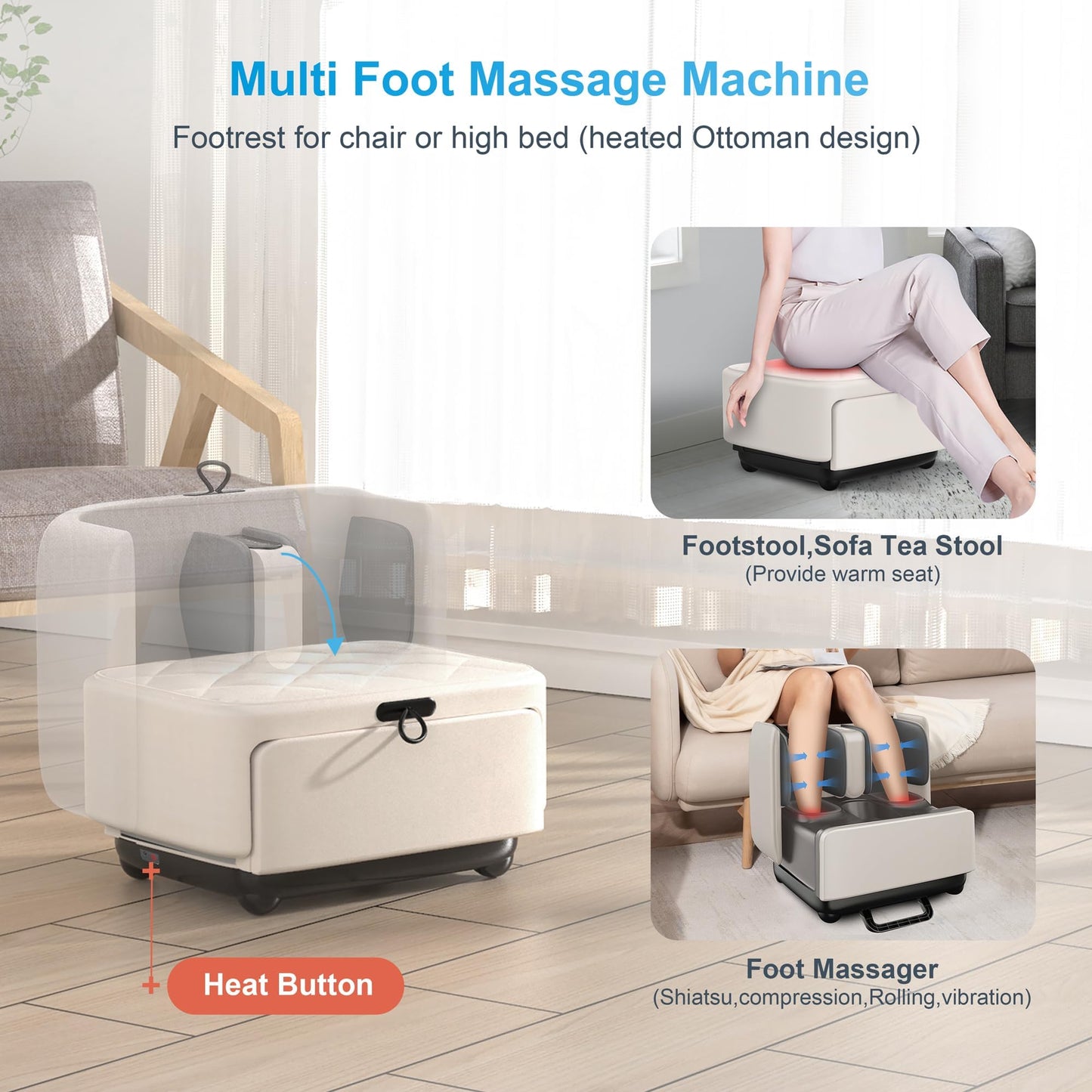COMFIER 2-in-1 Shiatsu Foot & Calf Massager with Heat, APP Control & Foot Rest