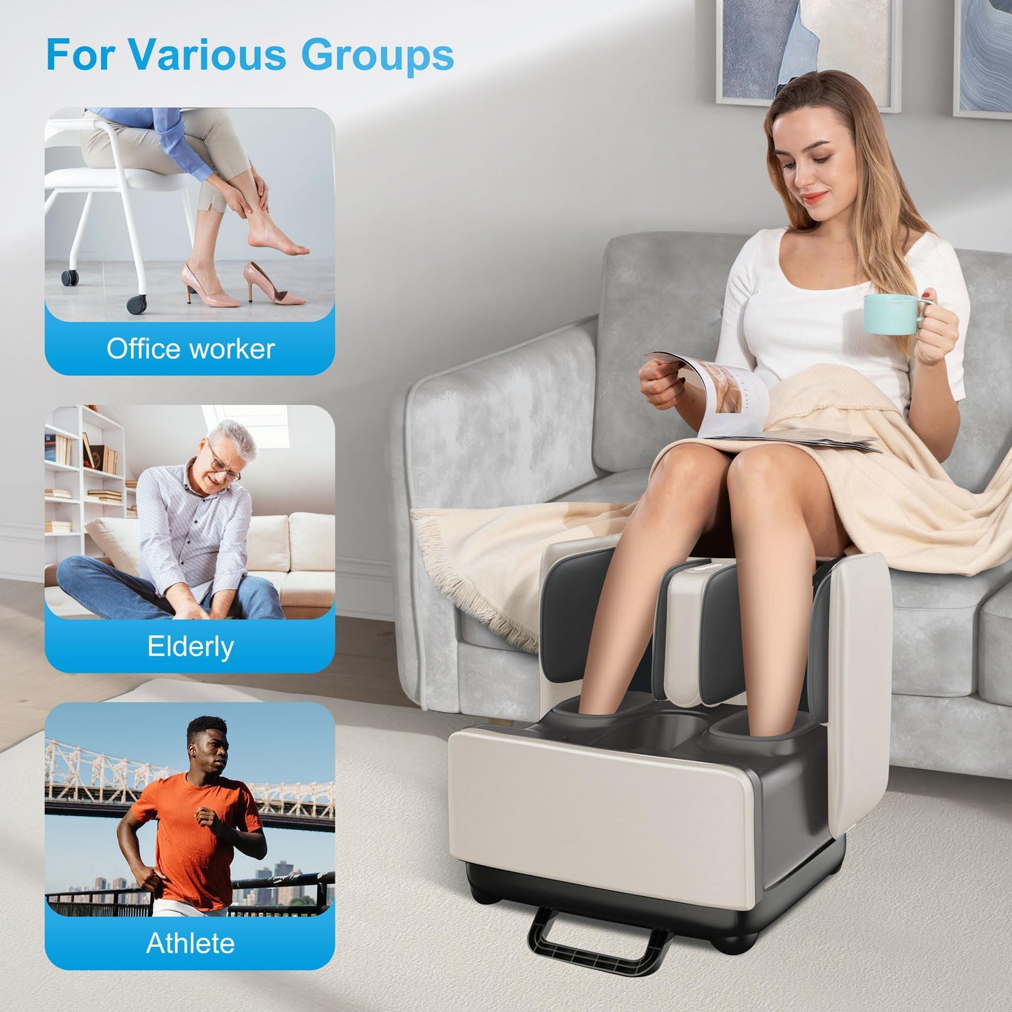 COMFIER 2-in-1 Shiatsu Foot & Calf Massager with Heat, APP Control & Foot Rest